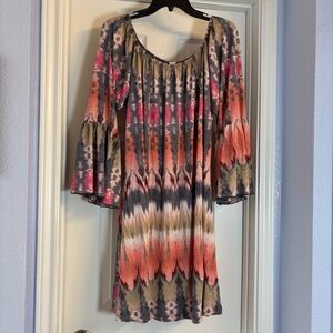 2B Together Multicolor Boho Peasant Dress Bell Sleeve 1X